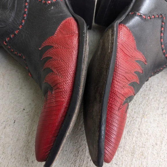Tony Lama Cowboy Boots Red Black Lizard Leather Men 8.5 D - Picture 8 of 15